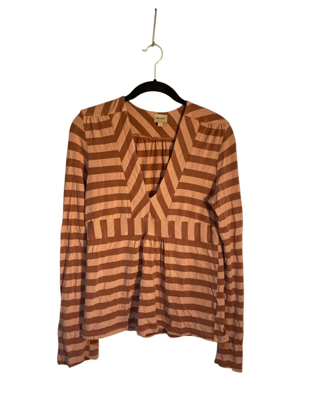 Ella Moss striped V-neck baby doll style top L